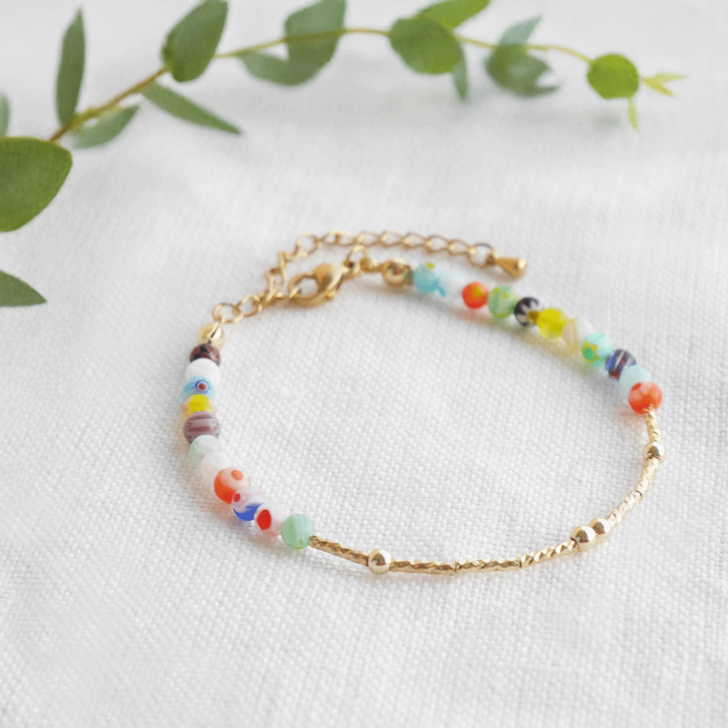 Morse code bracelet - custom name jewelry gift for her with small floral glass beads