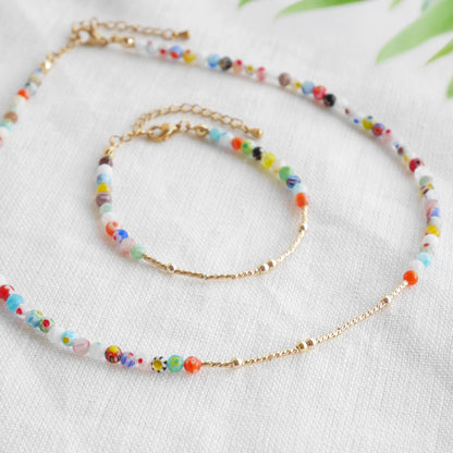 Morse code bracelet - custom name jewelry gift for her with small floral glass beads