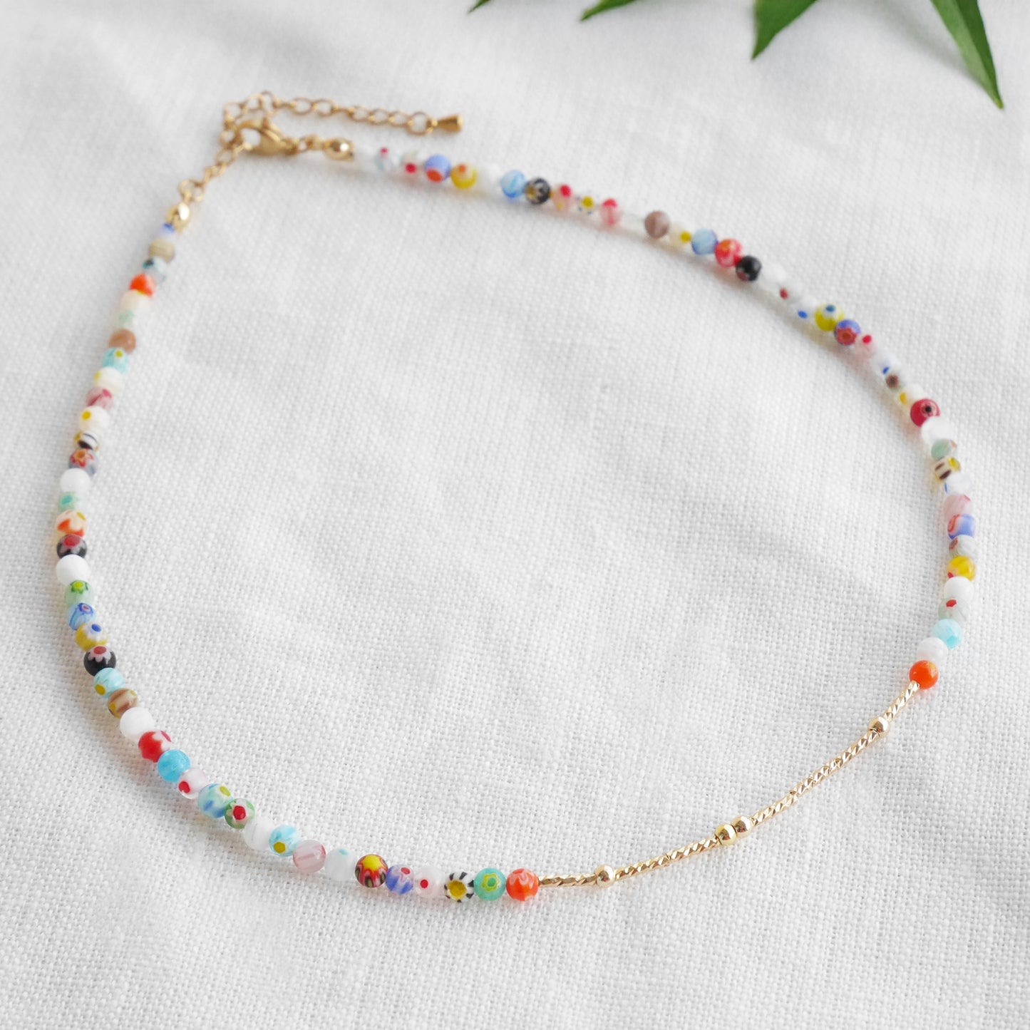 Morse code necklace - customizable name jewelry gift, dainty boho beaded millefiori choker