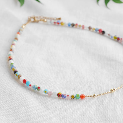 Morse code necklace - customizable name jewelry gift, dainty boho beaded millefiori choker