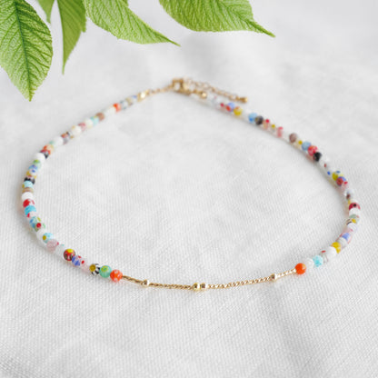 Morse code necklace - customizable name jewelry gift, dainty boho beaded millefiori choker