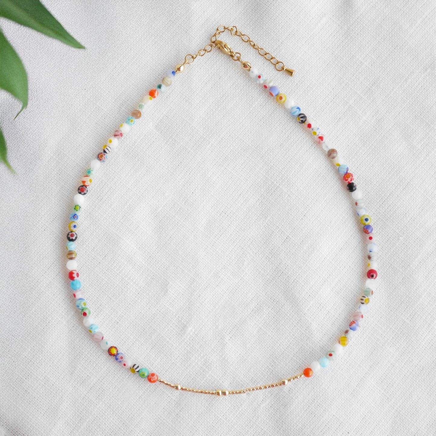 Morse code necklace - customizable name jewelry gift, dainty boho beaded millefiori choker