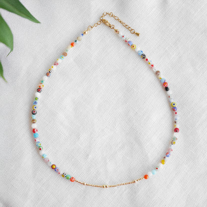 Morse code necklace - customizable name jewelry gift, dainty boho beaded millefiori choker