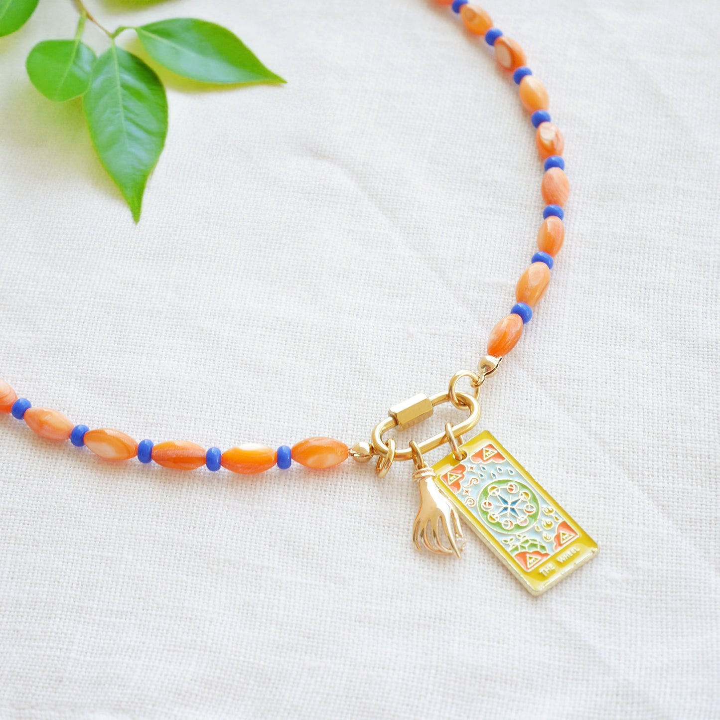 Orange blue charm necklace - choose your charms jewelry, mini carabiner front lock, custom handmade gift for her