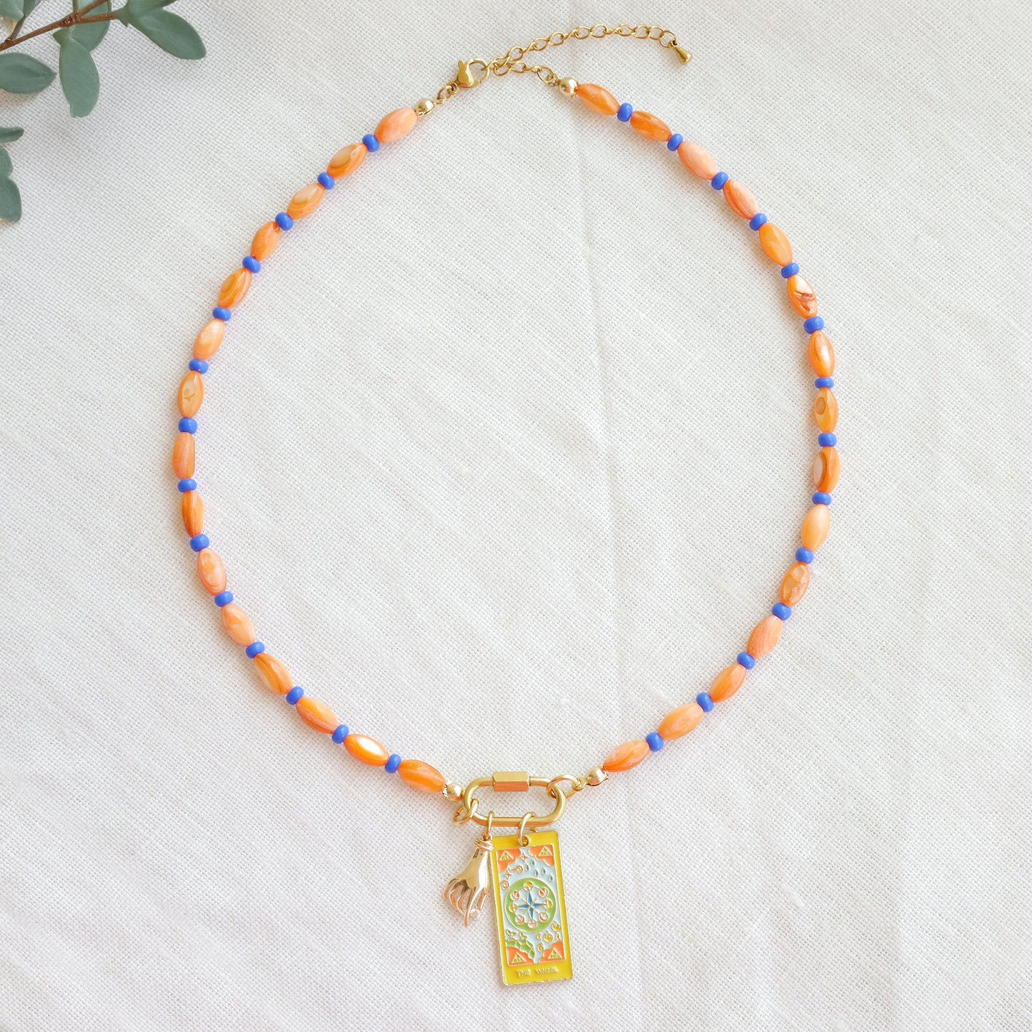 Orange blue charm necklace - choose your charms jewelry, mini carabiner front lock, custom handmade gift for her