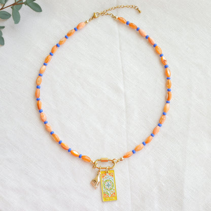 Orange blue charm necklace - choose your charms jewelry, mini carabiner front lock, custom handmade gift for her