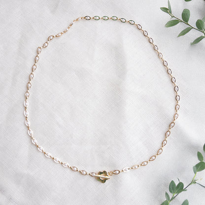 Gold pearl chain necklace - dainty flower toggle choker
