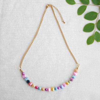 Freshwater pearl necklace - colorful pearls, gold steel chain, minimalist unisex
