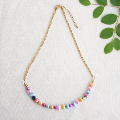 Freshwater pearl necklace - colorful pearls, gold steel chain, minimalist unisex
