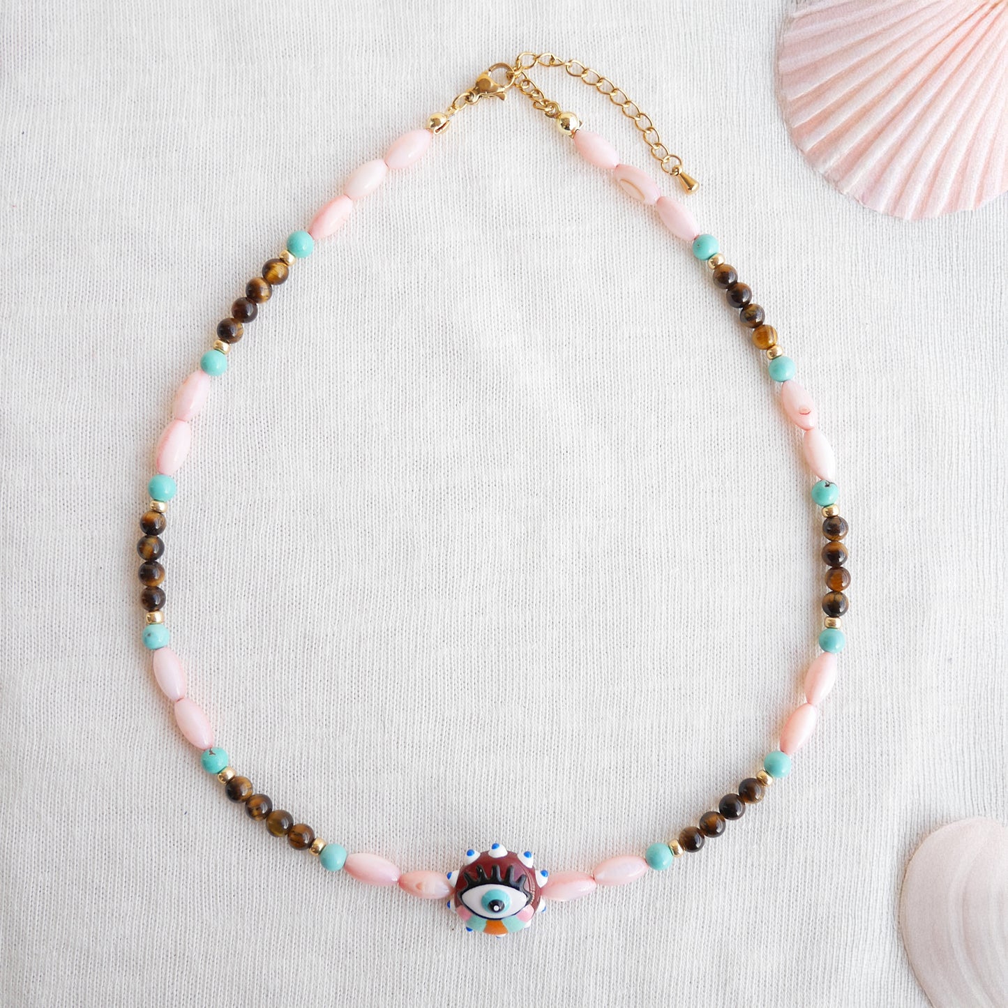 Retro necklace - Evil eye jewelry gift for her, beaded boho style choker