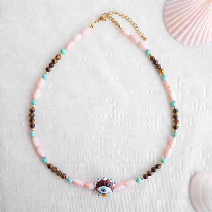 Retro necklace - Evil eye jewelry gift for her, beaded boho style choker