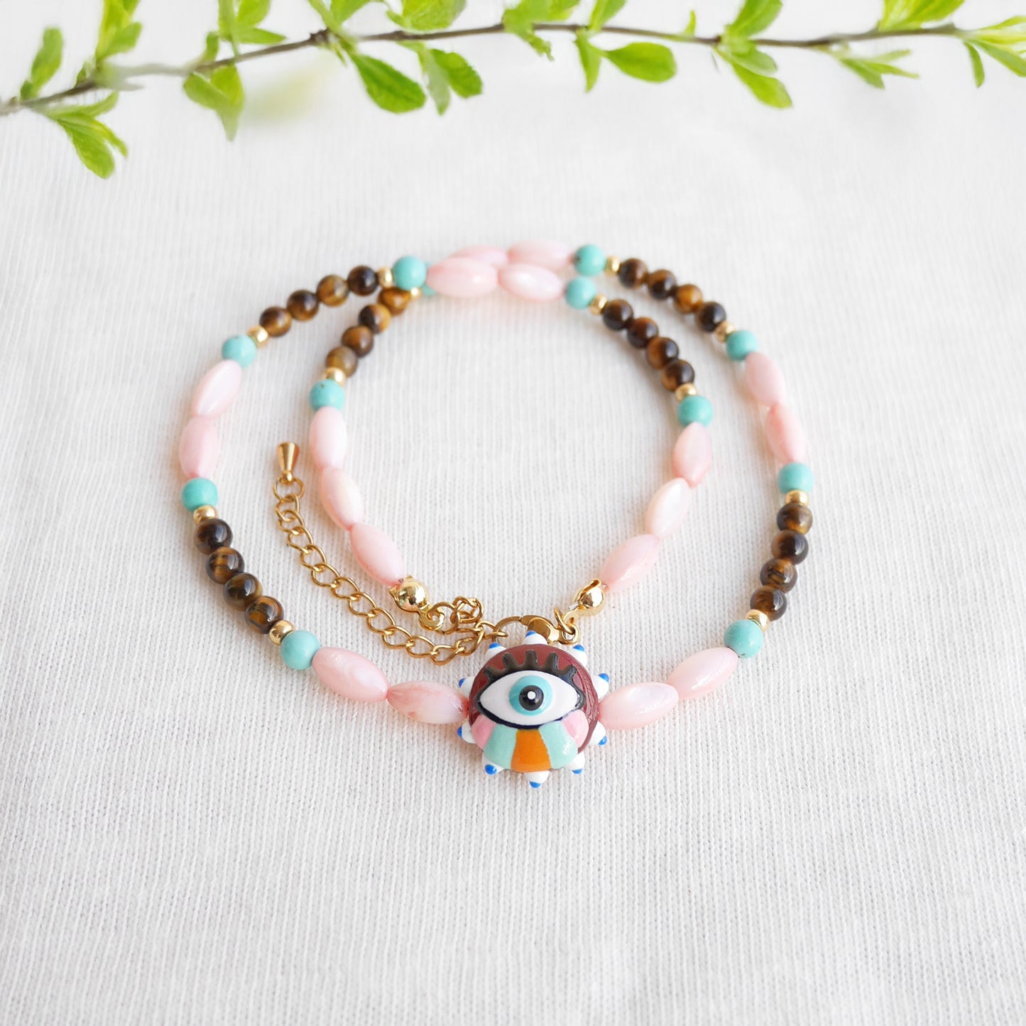 Retro necklace - Evil eye jewelry gift for her, beaded boho style choker