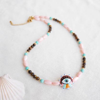 Retro necklace - Evil eye jewelry gift for her, beaded boho style choker