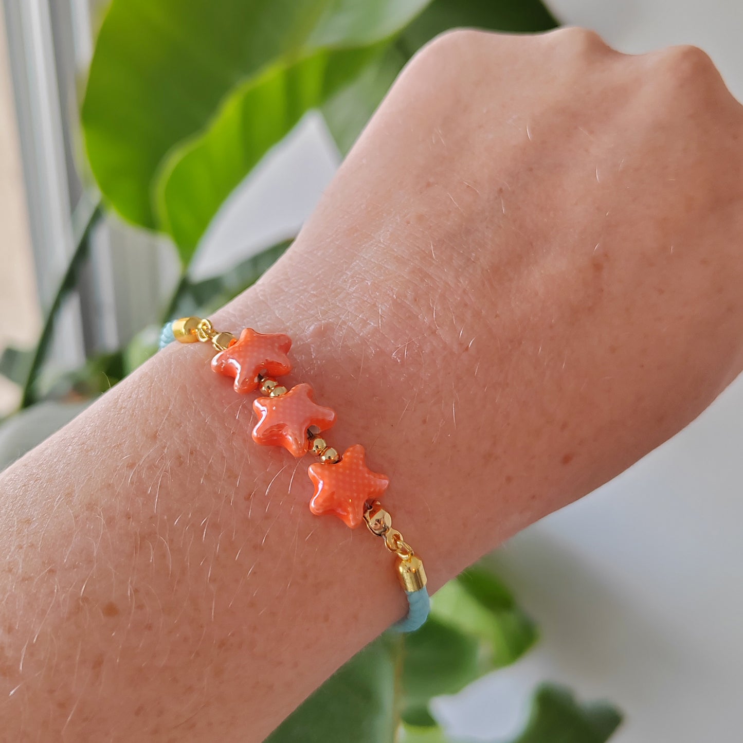 Starfish bracelet - turquoise summer jewelry gift for her, adjustable cord