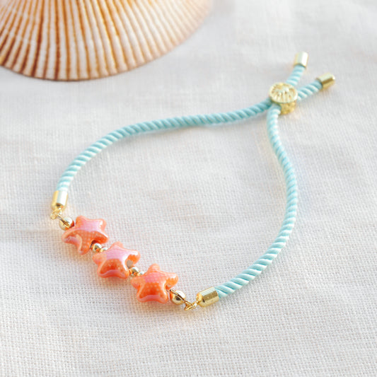 Starfish bracelet - turquoise summer jewelry gift for her, adjustable cord