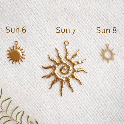 Gold sun charm necklace - spiral celestial boho style jewelry, sunshine summer gift for her