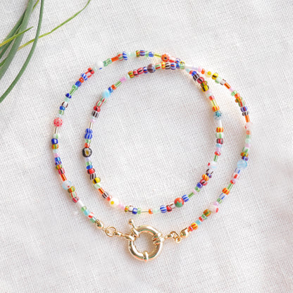 Tiny seed beads front clasp necklace - dainty beaded choker for her