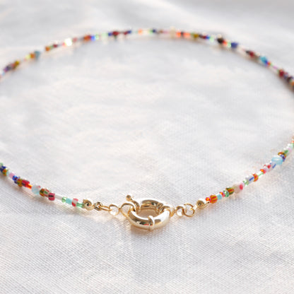 Tiny seed beads front clasp necklace - dainty beaded choker for her
