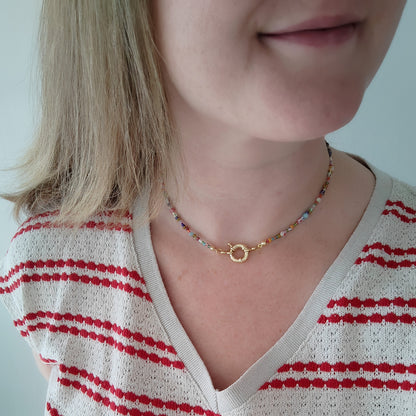 Tiny seed beads front clasp necklace - dainty beaded choker for her