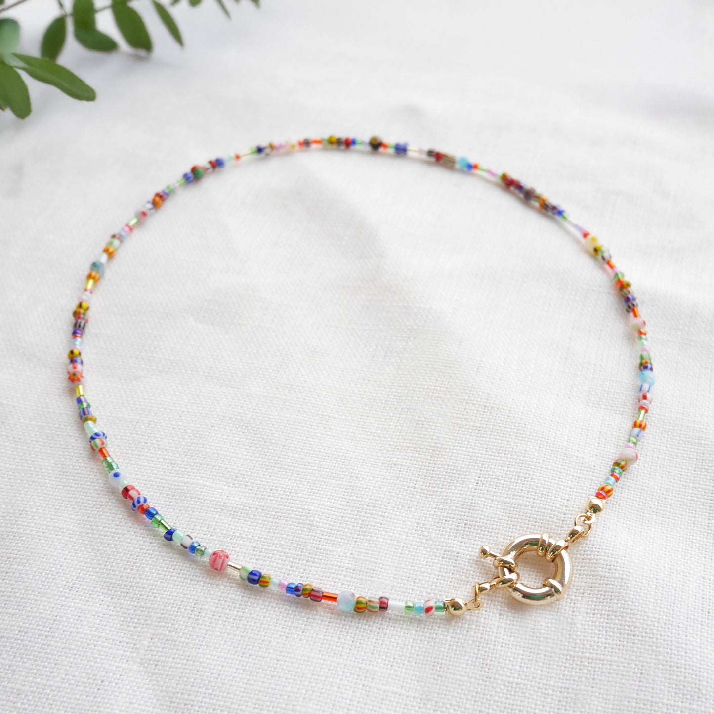 Tiny seed beads front clasp necklace - dainty beaded choker for her