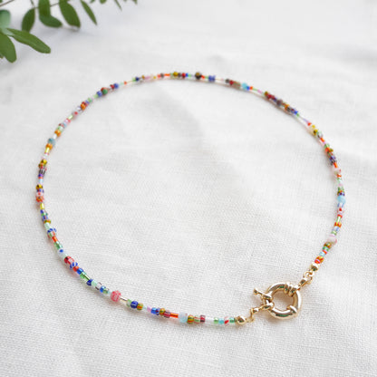 Tiny seed beads front clasp necklace - dainty beaded choker for her
