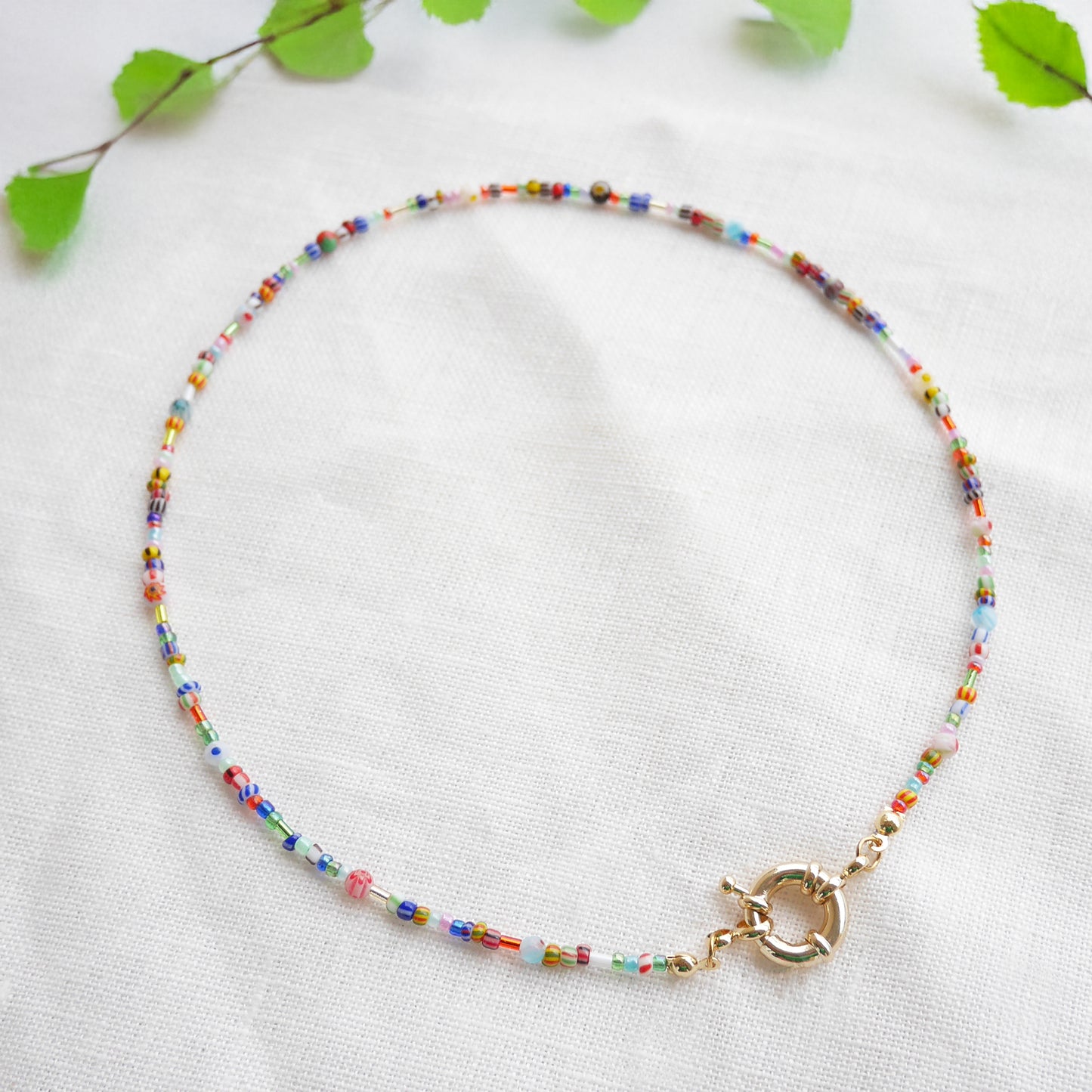 Tiny seed beads front clasp necklace - dainty beaded choker for her