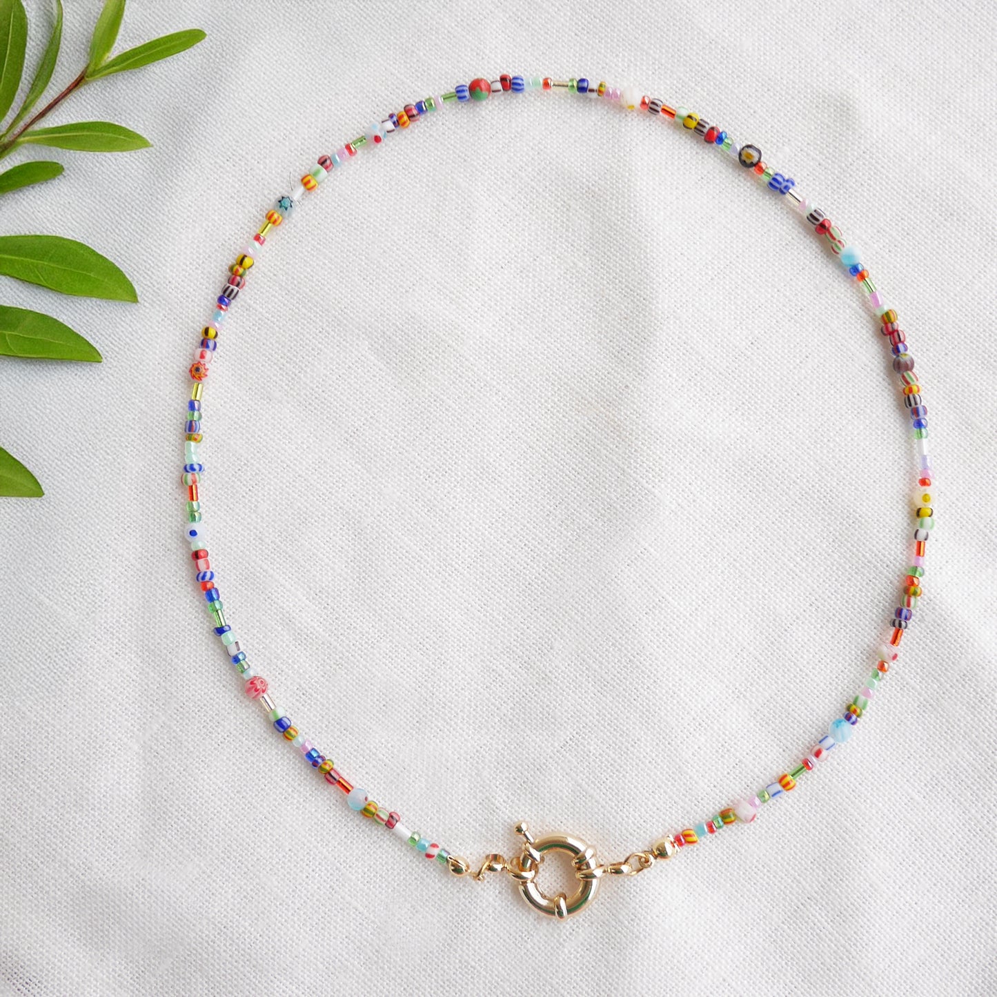 Tiny seed beads front clasp necklace - dainty beaded choker for her