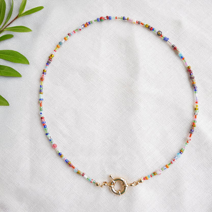 Tiny seed beads front clasp necklace - dainty beaded choker for her