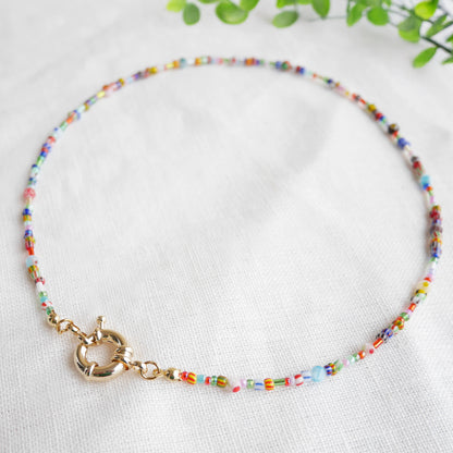 Tiny seed beads front clasp necklace - dainty beaded choker for her