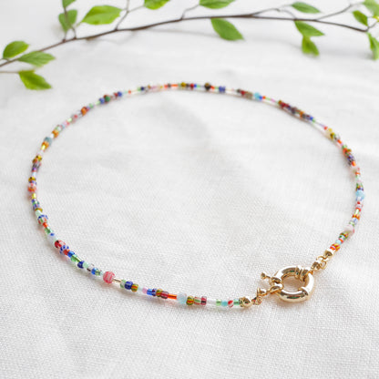Tiny seed beads front clasp necklace - dainty beaded choker for her