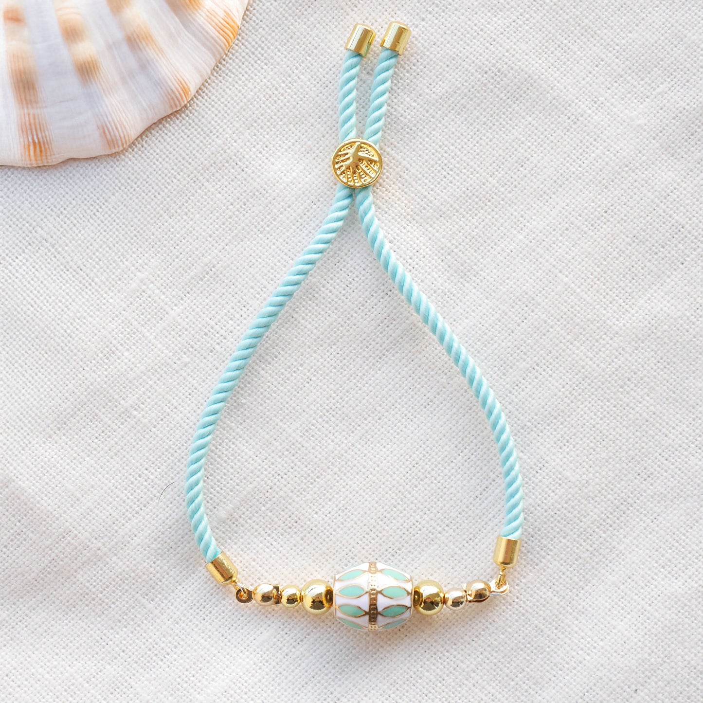 Turquoise gold bracelet - boho summer jewelry gift for her, adjustable cord