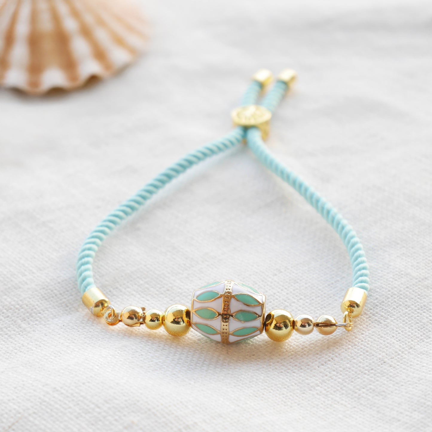 Turquoise gold bracelet - boho summer jewelry gift for her, adjustable cord