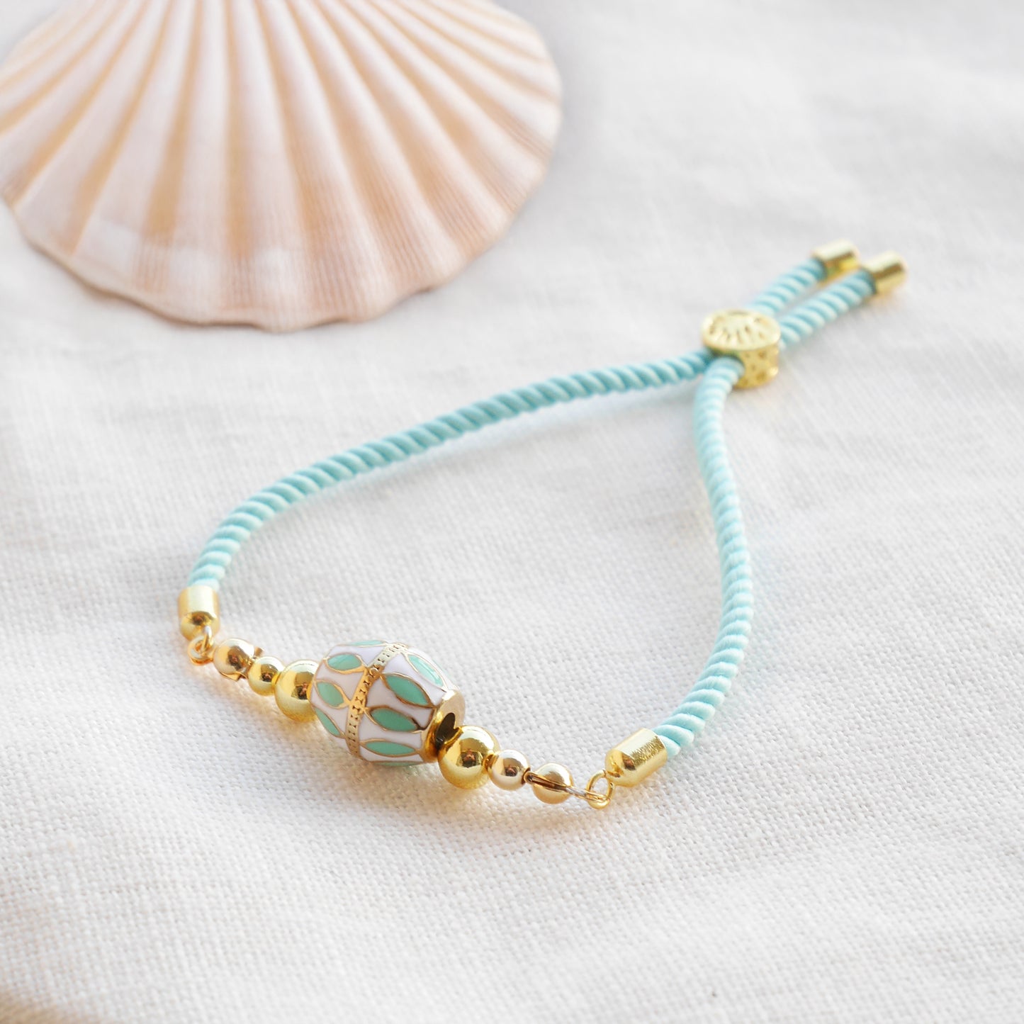 Turquoise gold bracelet - boho summer jewelry gift for her, adjustable cord
