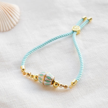 Turquoise gold bracelet - boho summer jewelry gift for her, adjustable cord