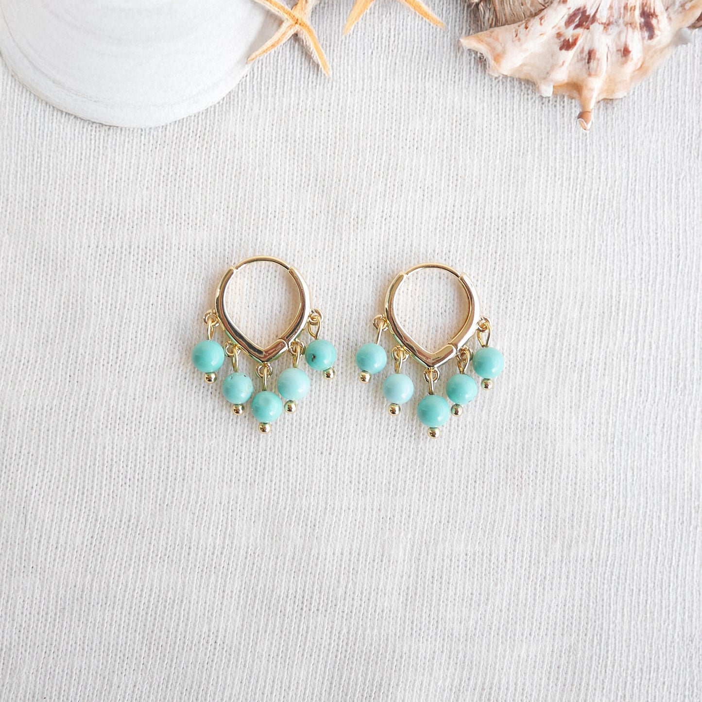 Turquoise hoop earrings - dainty stone hoops, 14k gold-plated gift for her