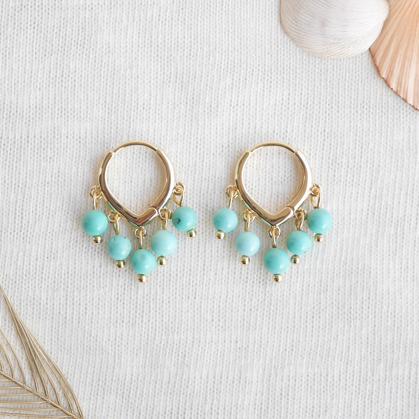 Turquoise hoop earrings - dainty stone hoops, 14k gold-plated gift for her