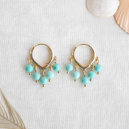 Turquoise hoop earrings - dainty stone hoops, 14k gold-plated gift for her