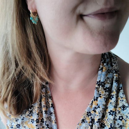 Turquoise hoop earrings - dainty stone hoops, 14k gold-plated gift for her