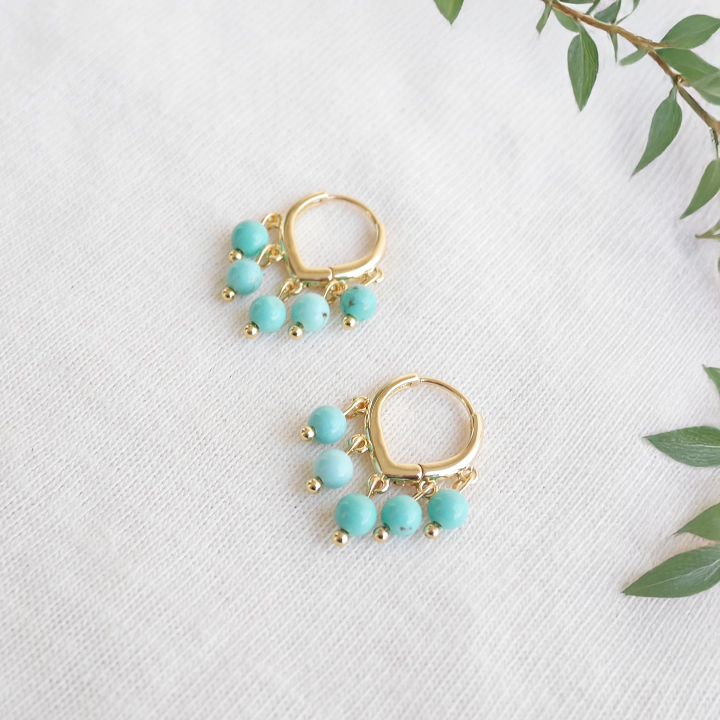 Turquoise hoop earrings - dainty stone hoops, 14k gold-plated gift for her