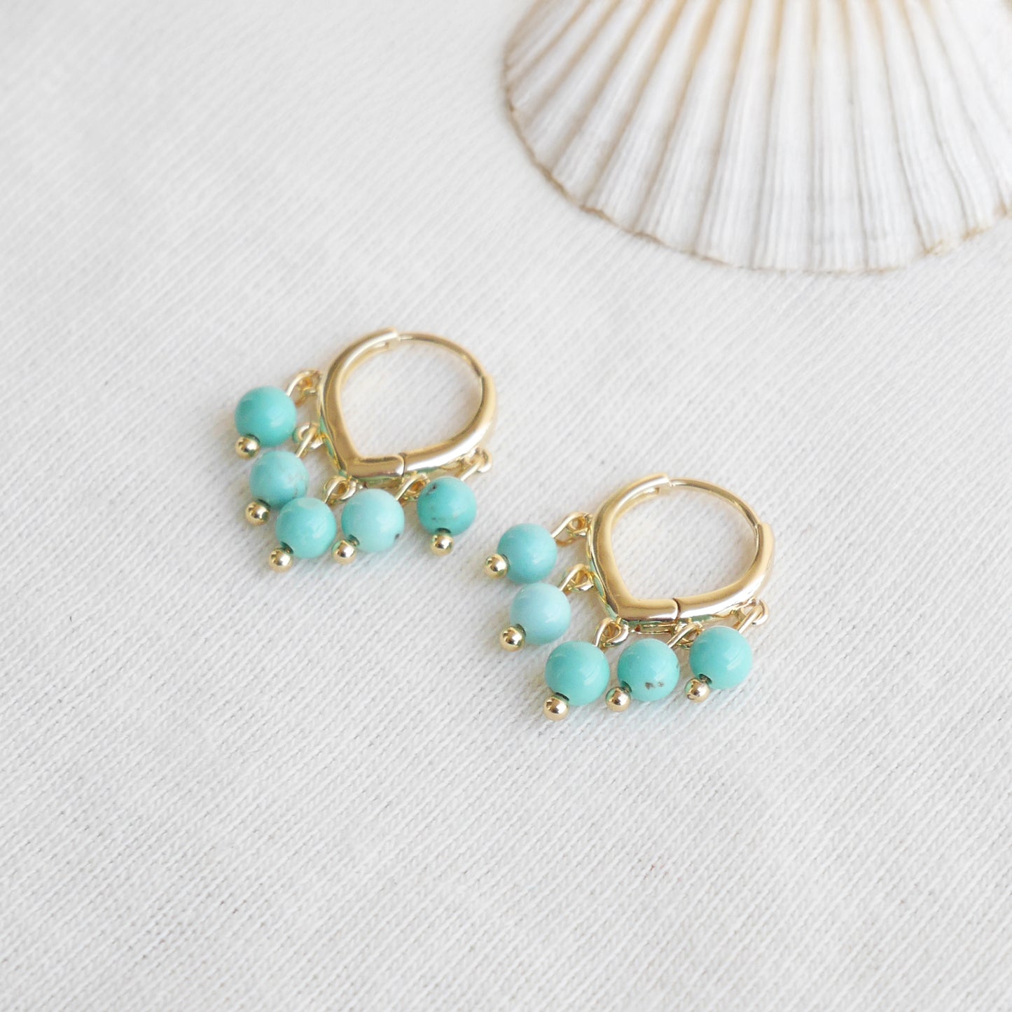 Turquoise hoop earrings - dainty stone hoops, 14k gold-plated gift for her