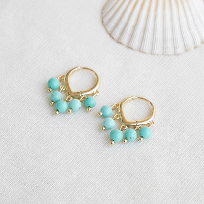 Turquoise hoop earrings - dainty stone hoops, 14k gold-plated gift for her