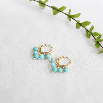 Turquoise hoop earrings - dainty stone hoops, 14k gold-plated gift for her