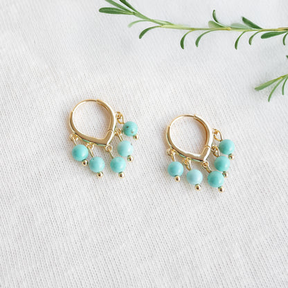 Turquoise hoop earrings - dainty stone hoops, 14k gold-plated gift for her