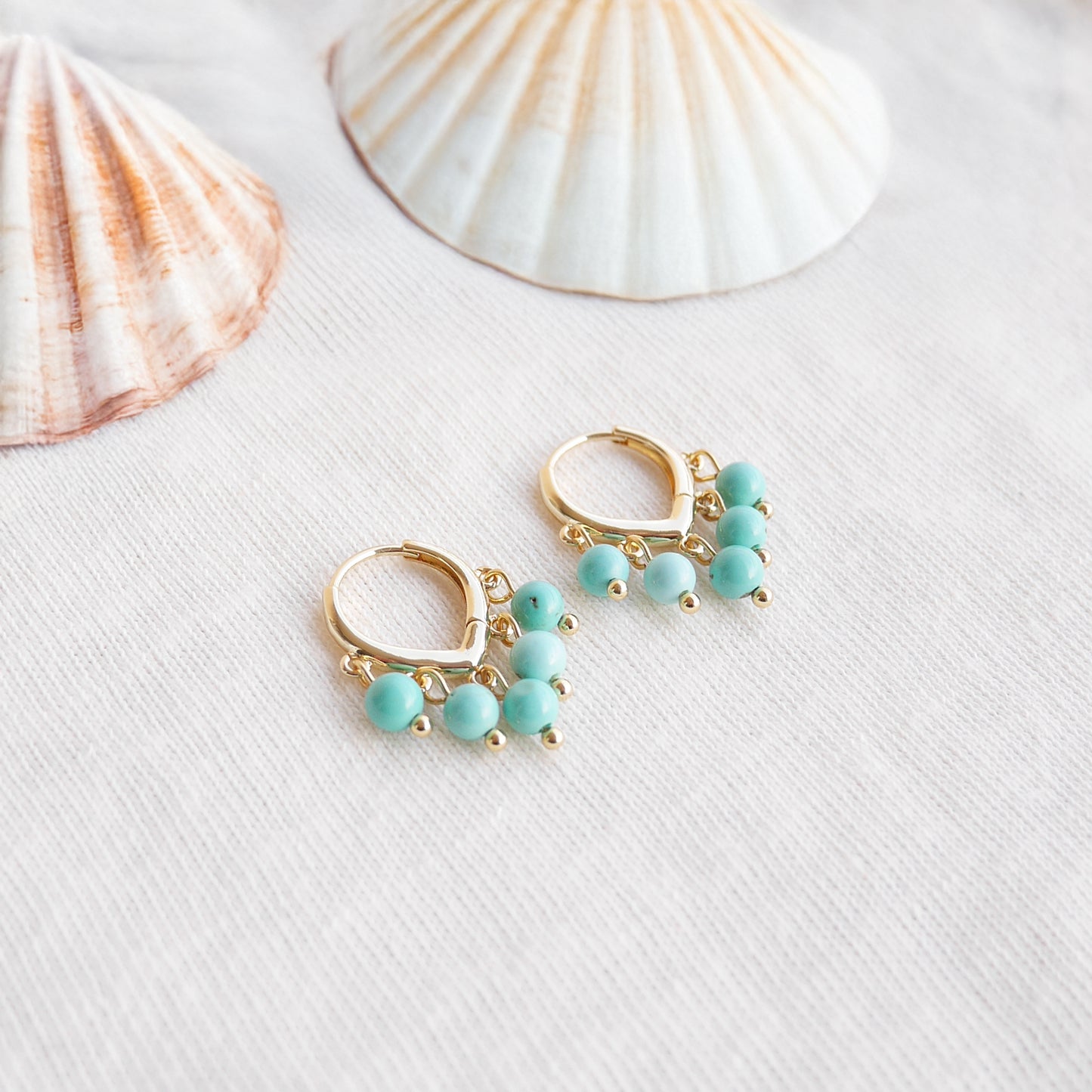 Turquoise hoop earrings - dainty stone hoops, 14k gold-plated gift for her