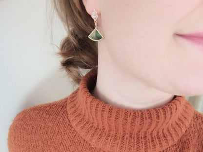 Art deco dainty green earrings – vintage bridal jewelry with crystal drop