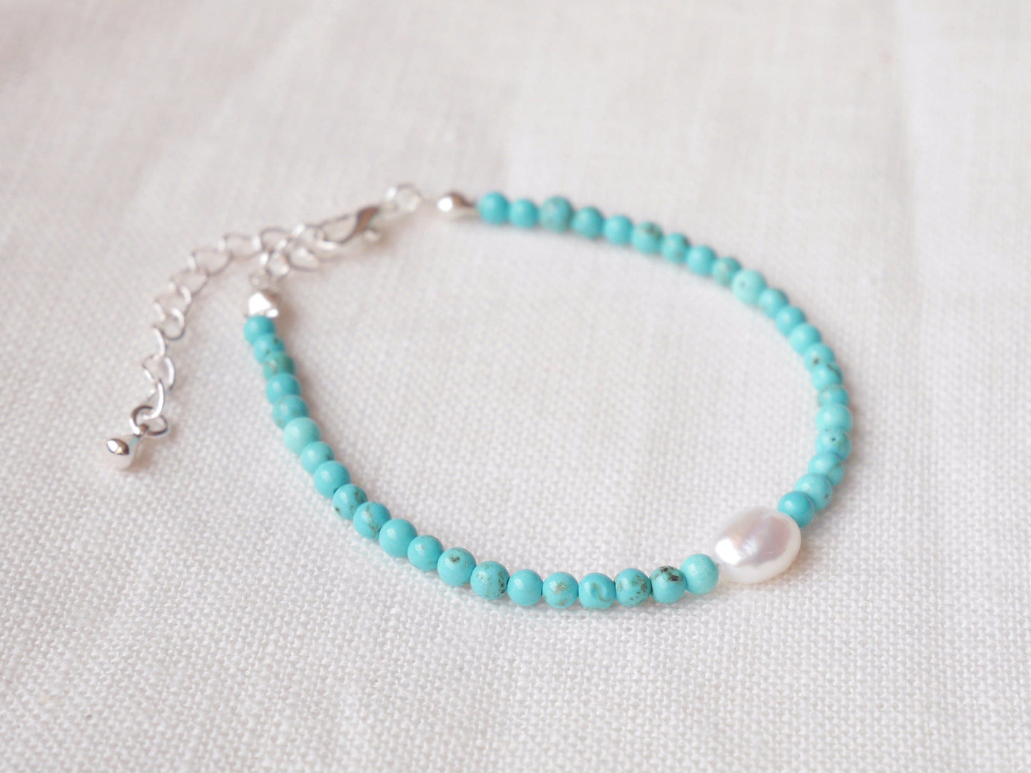 Turquoise beads bracelet | Beaded turquoise pearl bracelet | Small turquoise stone bracelet with genuine freshwater pearls | Gift for her