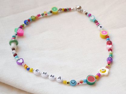 Colorful name necklace for girls | Beaded mixed bead necklace with custom name | Personalized beaded necklace for kids with magnetic closure