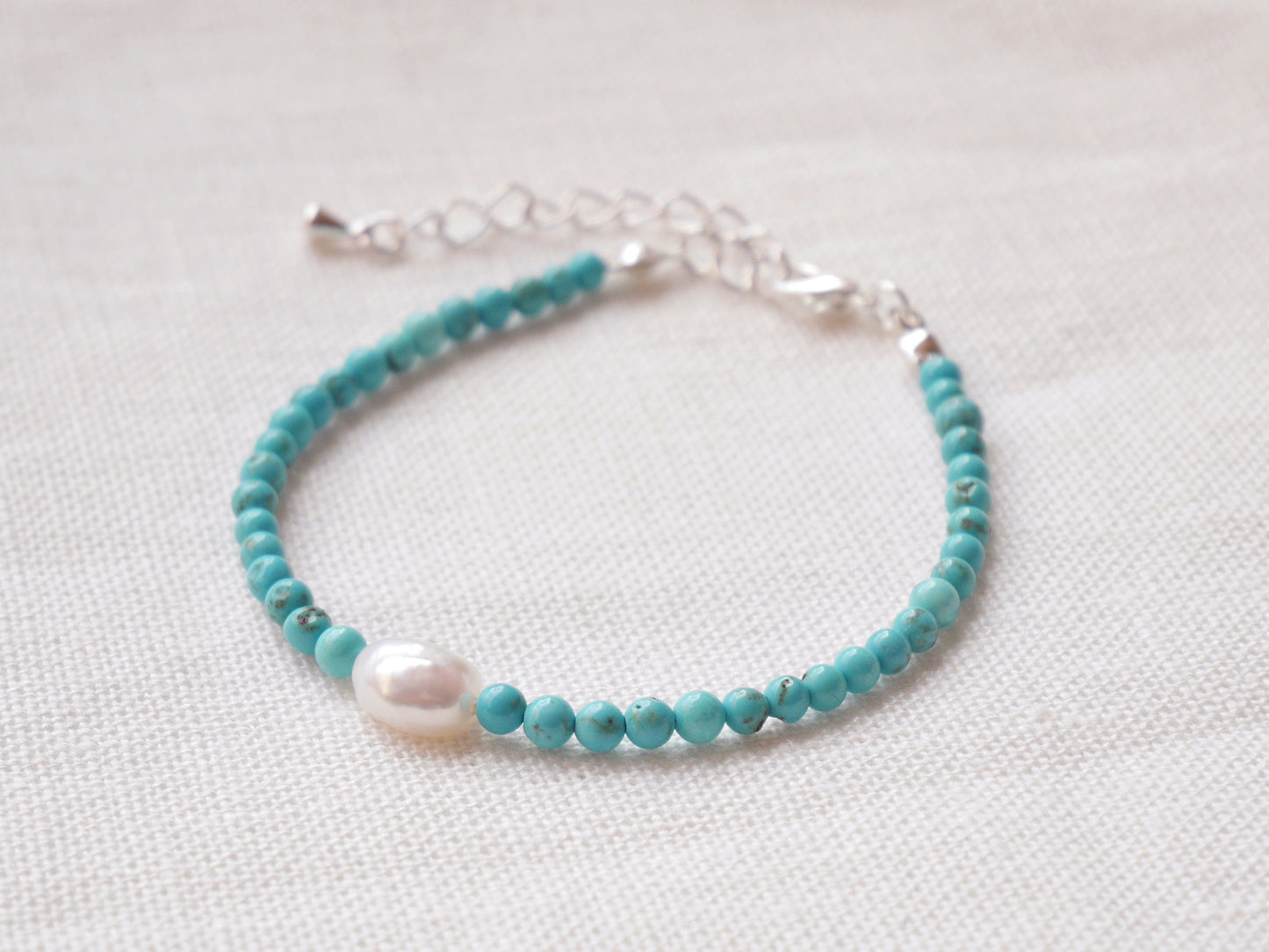 Turquoise beads bracelet | Beaded turquoise pearl bracelet | Small turquoise stone bracelet with genuine freshwater pearls | Gift for her