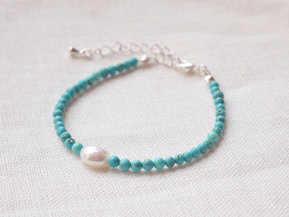 Turquoise beads bracelet | Beaded turquoise pearl bracelet | Small turquoise stone bracelet with genuine freshwater pearls | Gift for her