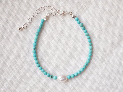 Turquoise beads bracelet | Beaded turquoise pearl bracelet | Small turquoise stone bracelet with genuine freshwater pearls | Gift for her